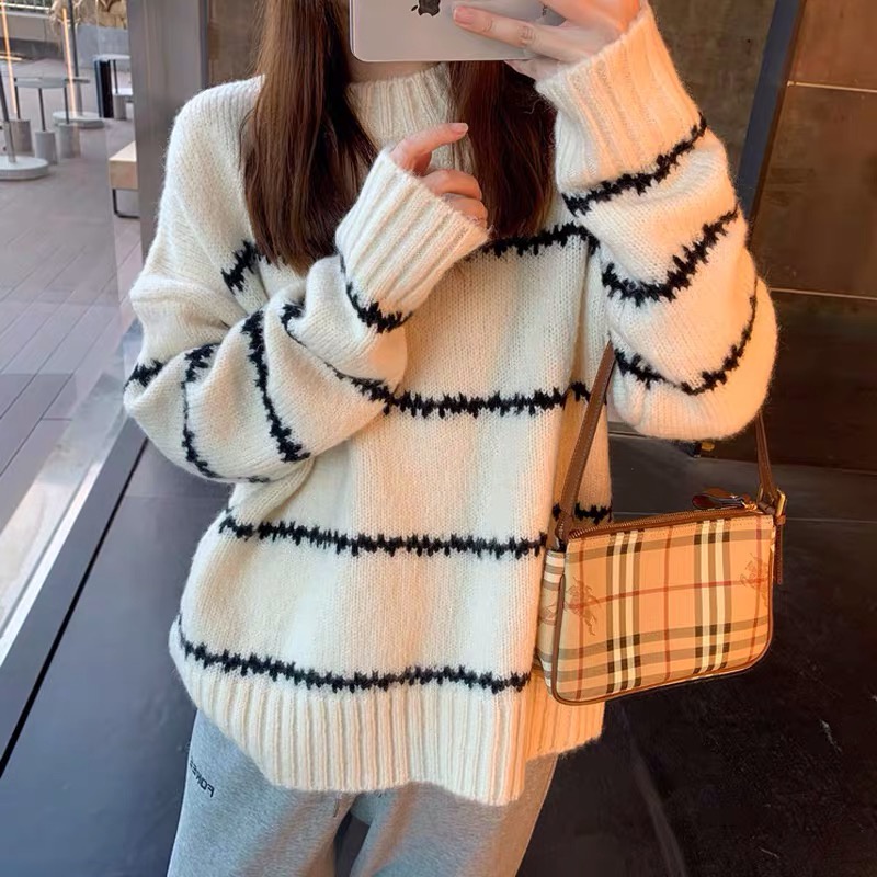 Áo len chui đầu cổ 3 phân kẻ sọc ngang nhỏ Forgirl dày dặn dáng rộng