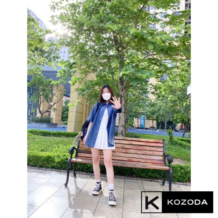 Áo Sơ Mi Nữ form rộng denim  Kiểu Màu xanh nhạt đậm đẹp ngắn tay ulzzang vintage hàn quốc cao cấp trơn kozoda SM45 | BigBuy360 - bigbuy360.vn
