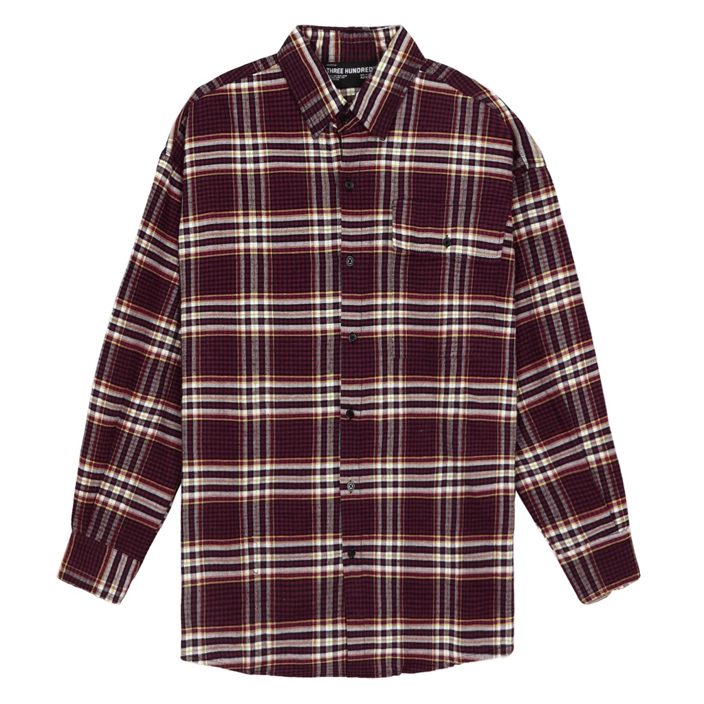 Áo Sơ Mi Flannel Màu Nâu Sọc Đỏ Form Rộng Thoải Mái Chất Liệu Cotton Thoáng Mát
