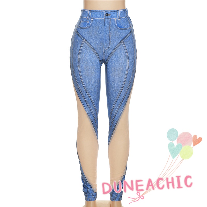 DUNEA Quần dài lưng cao phối lưới phong cách quyến rũ dành cho nữ