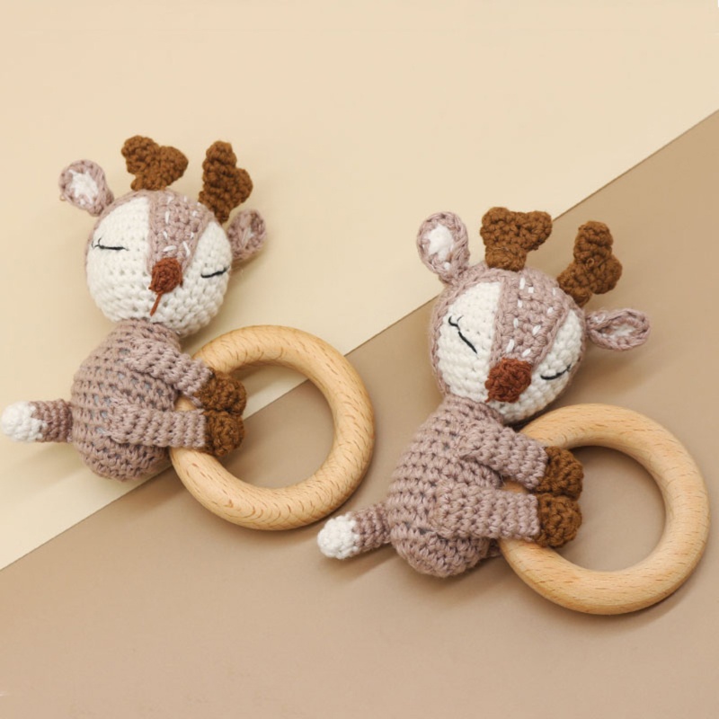 Đồ Chơi Lục Lạc Gặm Nướu Hình Hươu Đan Tay Không BPA Làm Quà Tặng Cho Bé Mọc Răng