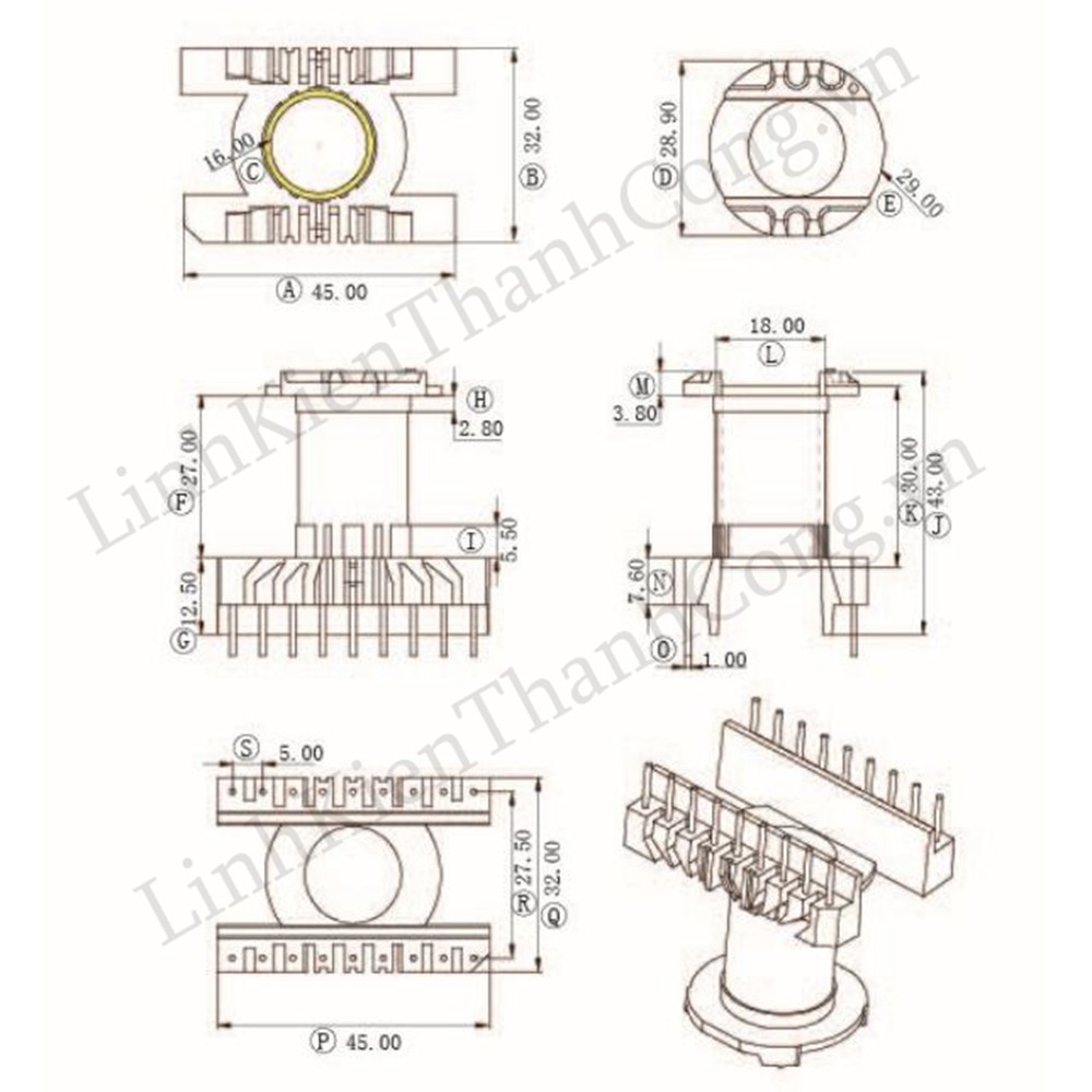 Biến Áp Xung EC4215 (9+9) Tròn Đứng