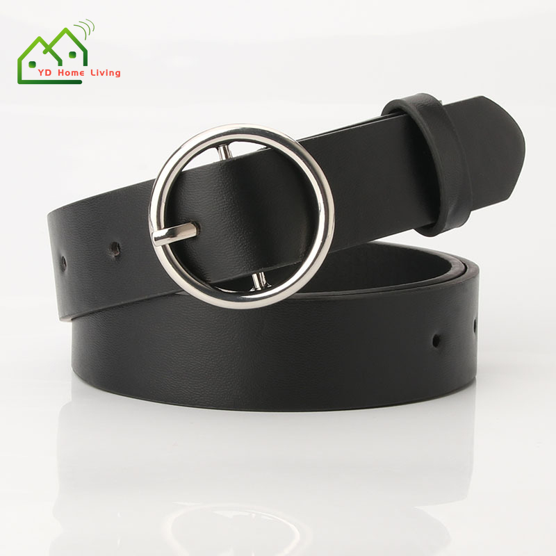 Thắt Lưng Da Màu Đen Khóa Cài Kiểu Tròn Thời Trang Cho Nữ
