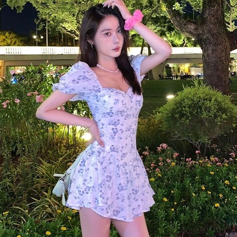 [MURIOKI] Đầm Ngắn In Hoa Tay Phồng Phong Cách Pháp Thời Trang Cho Nữ