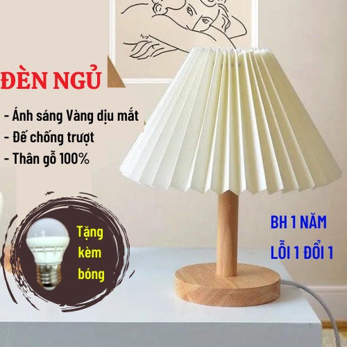 Đèn Ngủ Để Bàn, Đèn Ngủ 3D Thân Gỗ Đế Gỗ Decor Kiểu Dáng Hàn Quốc Moda.H
