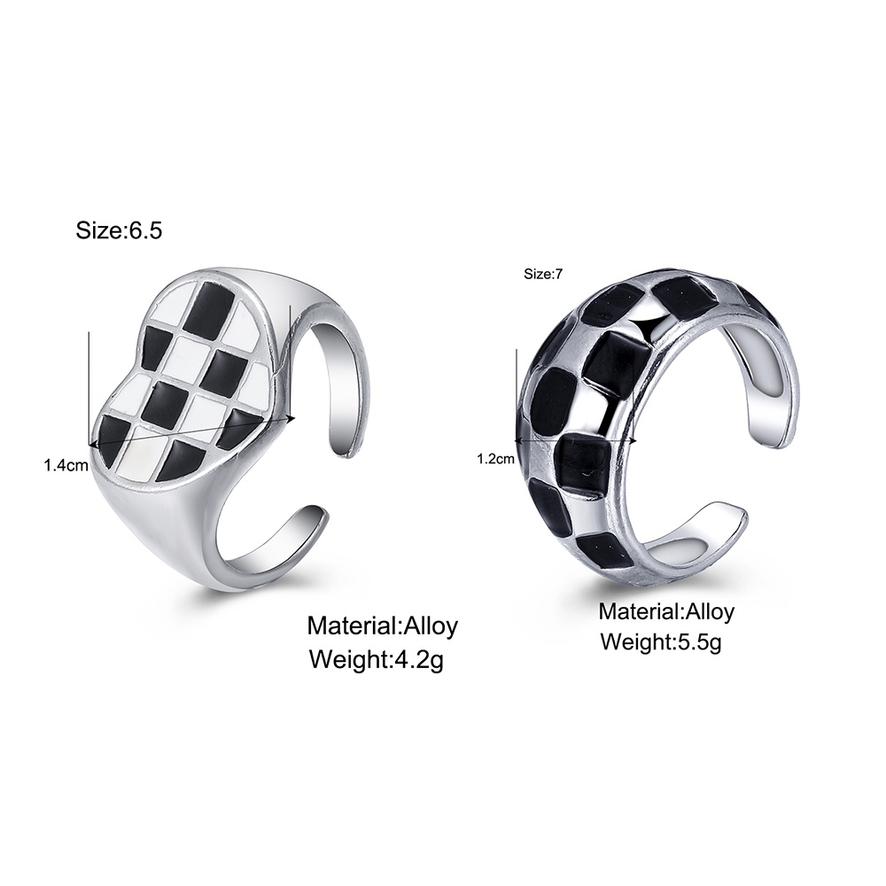 Nhẫn hở 17KM trái tim kẻ ô vuông trắng đen thời trang cá tính
