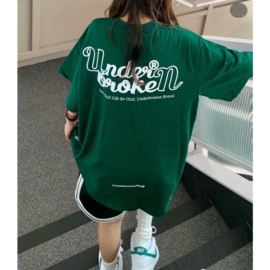 Áo Thun Tay Lỡ UNDERBROKEN Xanh Lá 100% Cotton, Áo Phông Rộng Mẫu Mới 2022