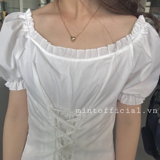 Đầm trắng bèo phồng tay