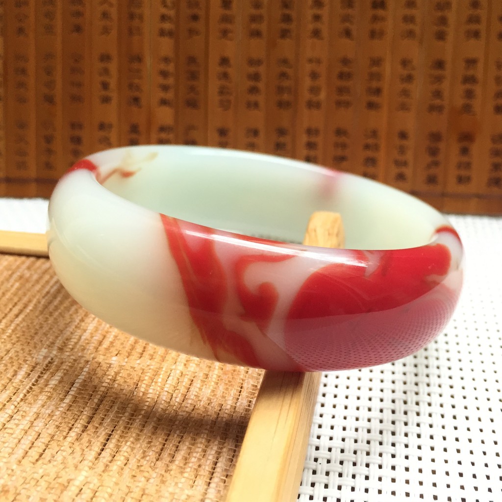 Jade Bracelet Tân Cương Hetian Jade Gà Blood Blood Vòng tay đỏ và Tian Jade Nổi Vòng đeo tay màu đỏ và vòng tay ngọc bích Tian Jade