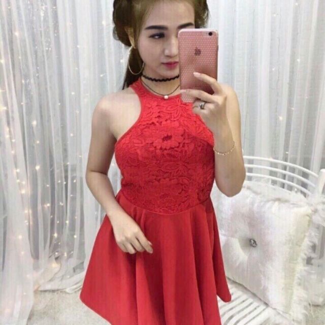 đầm xòe thun cát hàn phối ren