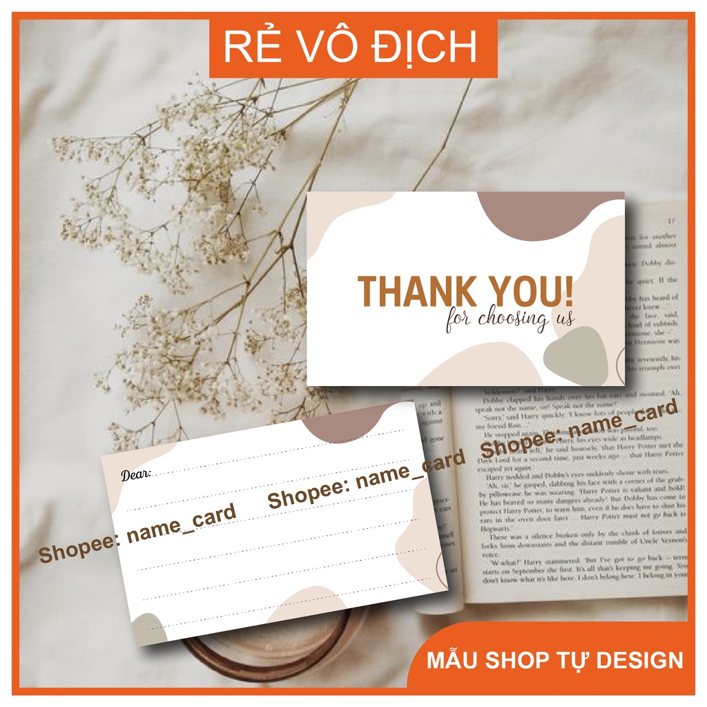 Thiệp cảm ơn khách hàng, name card, thank you card có sẵn tai shop kích thước 9x5,5 cm