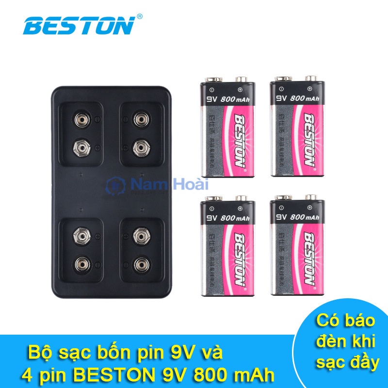 Pin sạc 9V Beston Li-Ion dung lượng cao, bộ sạc pin vuông 9V dùng cho micro không dây, đồng hồ vạn năng, đồ chơi, bộ đàm