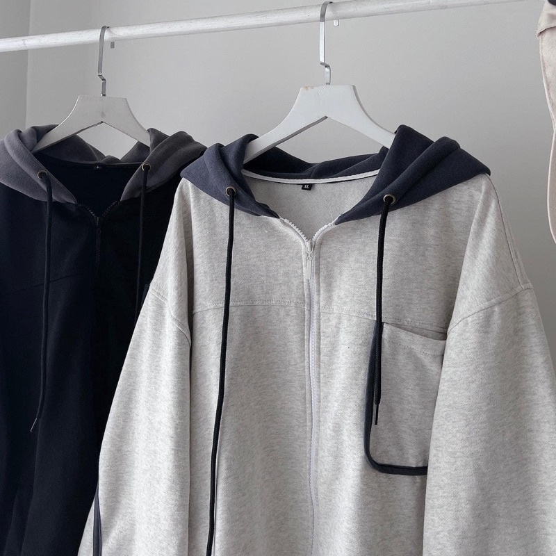 Áo Khoác Form Rộng Basic Nón Phối Viền Màu - pqk boutique