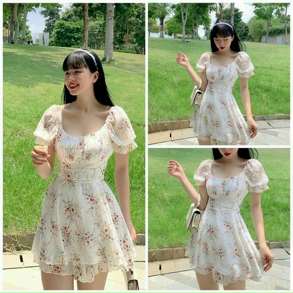 Jumpsuit hoa xếp ly ngực thắt dây eo lai bèo tầng nữ tính năng động cực xinh xắn dành đi làm đi chơi đi biển