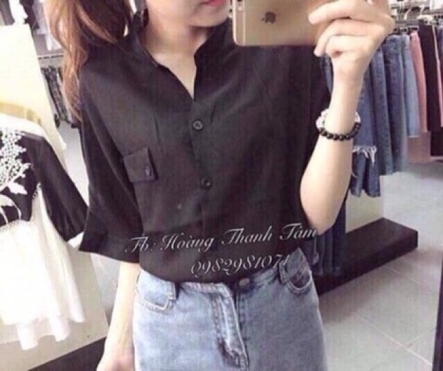 Áo sơ mi nữ tay lỡ siêu xinh form trơn basic chất vải kate B103