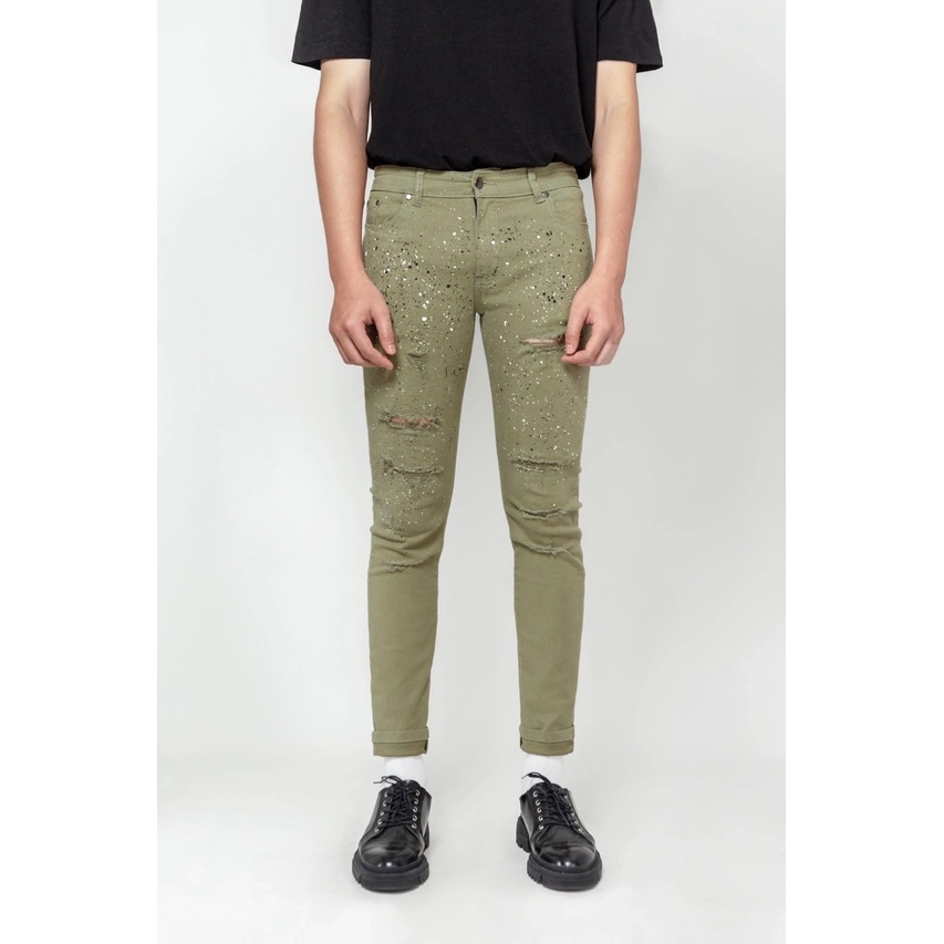 Quần Jean Amand Paint Dot Skinny Jeans - Green/ Beige