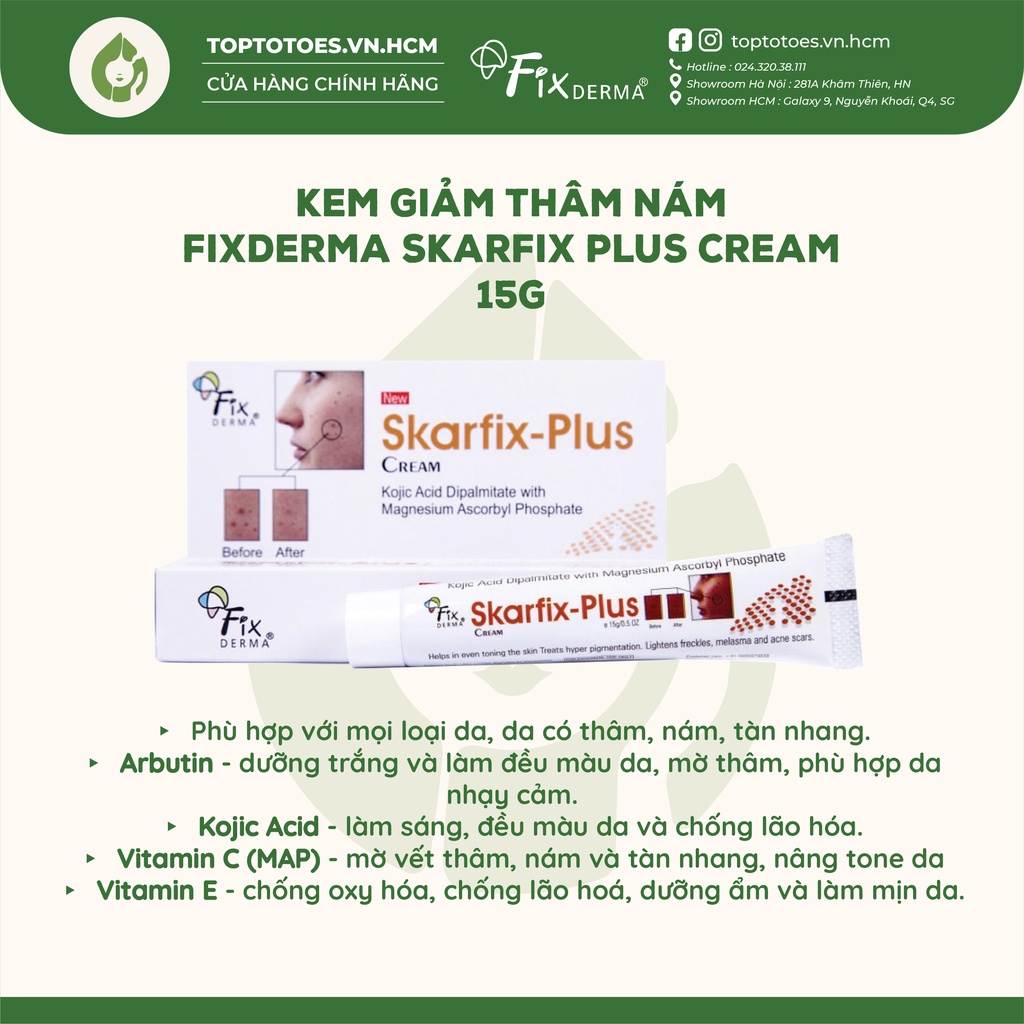 Kem giảm thâm, nám Fixderma Skarfix Plus Cream - 15g [NHẬP KHẨU CHÍNH HÃNG 100%]