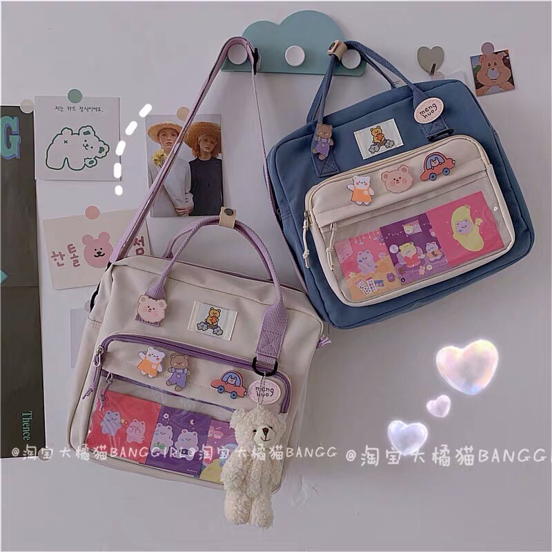 [ORDER] BALO CẶP SÁCH NGANG CÓ 2 KIỂU ĐEO CHÉO VÀ ĐEO VAI ULZZANG MÀU TRẮNG ĐEN HỒNG XANH | BigBuy360 - bigbuy360.vn