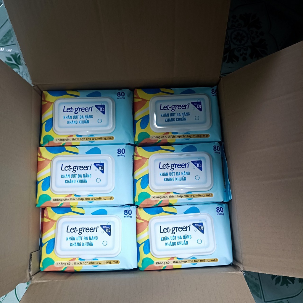 Khăn ướt kháng khuẩn letgreen 80 miếng /1 hộp.