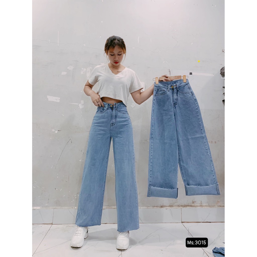[ RỘNG TUA ] QUẦN JEAN ỐNG RỘNG NỮ LƯNG CAO MÀU XANH NHẠT LAI TUA CAO CẤP HADI ĐỦ SIZE S, M, L FORM DÀI RỘNG CỰC CHUẨN