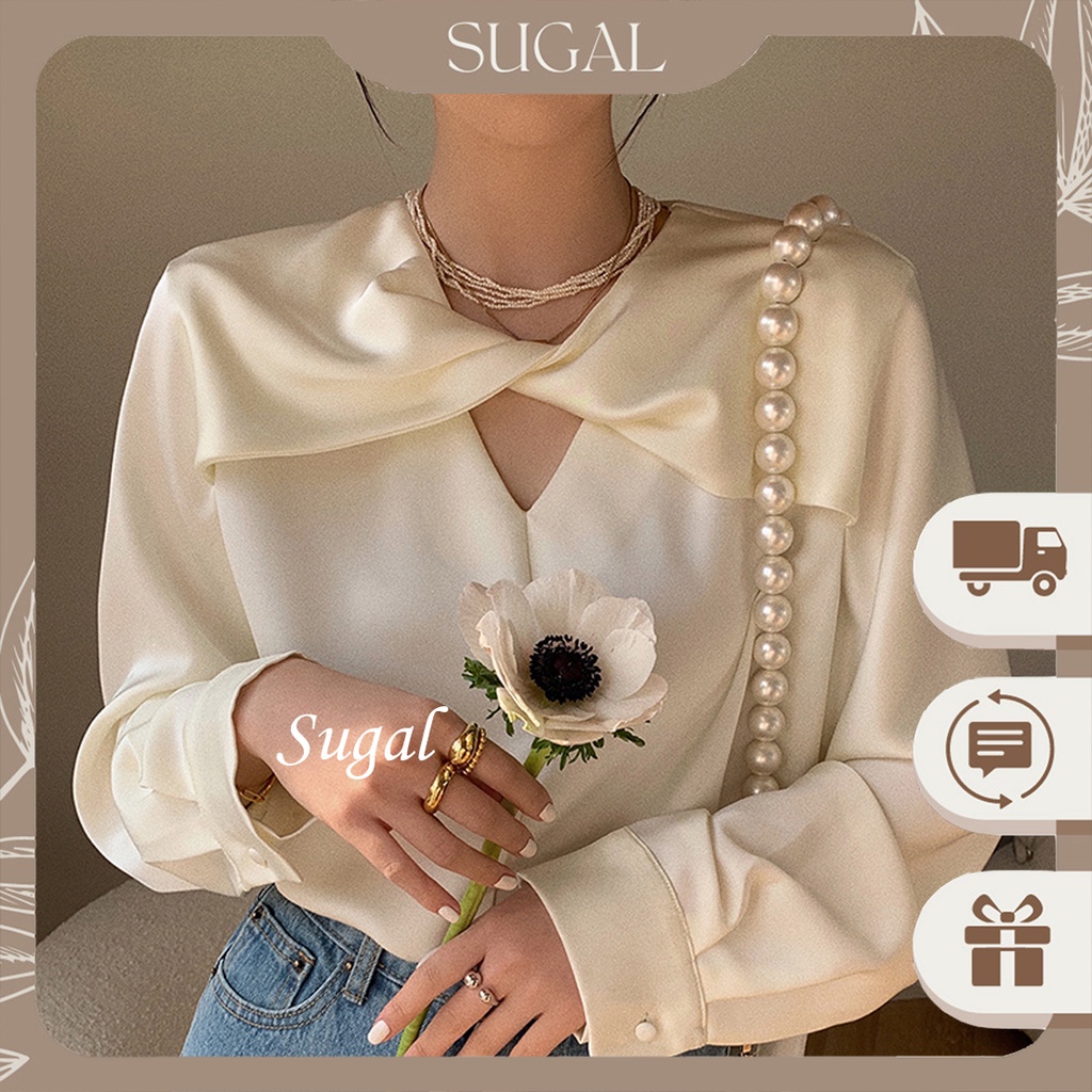 Áo Sơ Mi Nữ Tay Dài Cổ Bèo Xoắn Nơ Thiết Kế Sang Chảnh Thời Trang Sugal SO MI NU 012