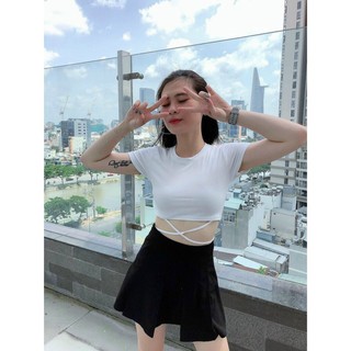 Áo Thun Croptop Phối Dây Cột Eo