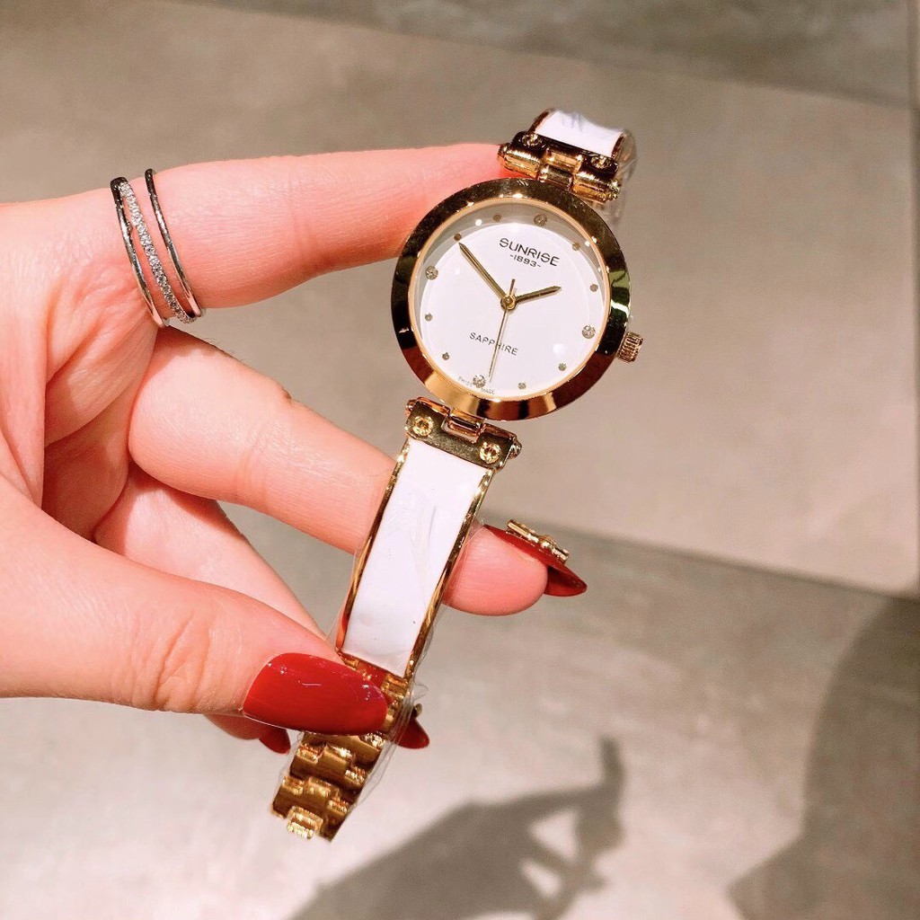 Đồng hồ nữ chính hãng Sunrise dây đá sứ mặt tròn