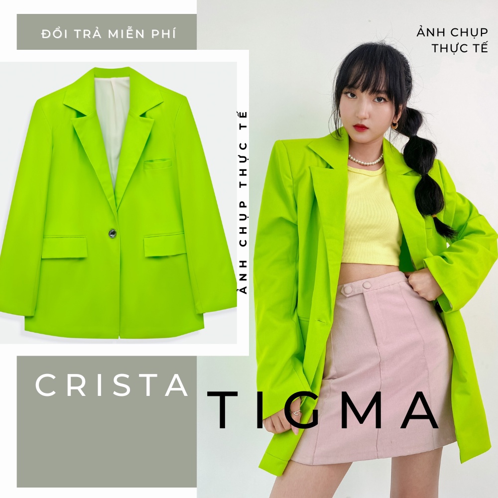 Blazer nữ xanh neon chuối có độn vai Crista Tigma