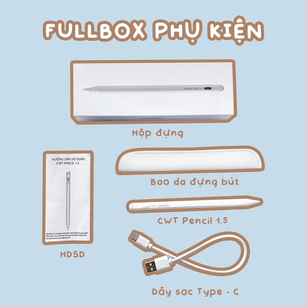 Bút cảm ứng CWT PENCIL 1.5 hỗ trợ các dòng điện thoại/máy tính bảng hệ điều hành Android/IOS