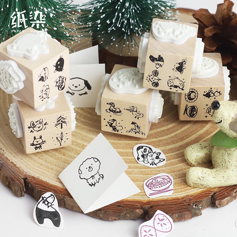 Bộ 8 con dấu gỗ hình thú dễ thương