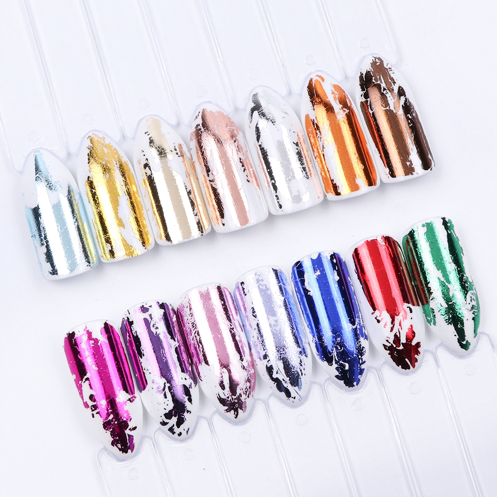 [Hàng mới về] Set 14 tấm nhãn dán tráng gương bóng bẩy dùng để trang trí móng tay nghệ thuật chuyên nghiệp