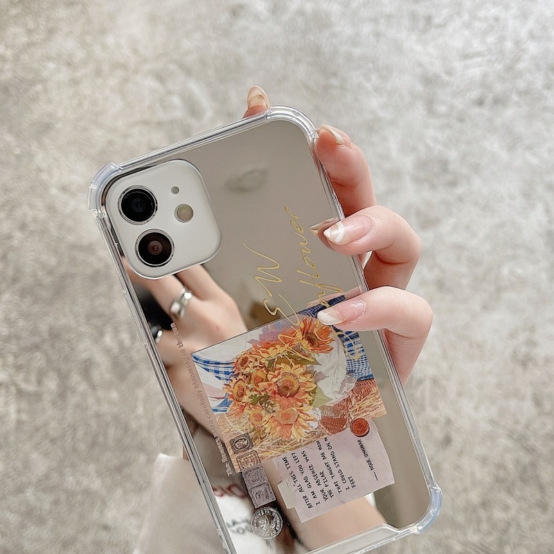 Ốp Điện Thoại Tráng Gương Họa Tiết Hoa Hướng Dương Cho Iphone 14promax / 13mini 11 / 12pro 678Plus / xsmax / xr