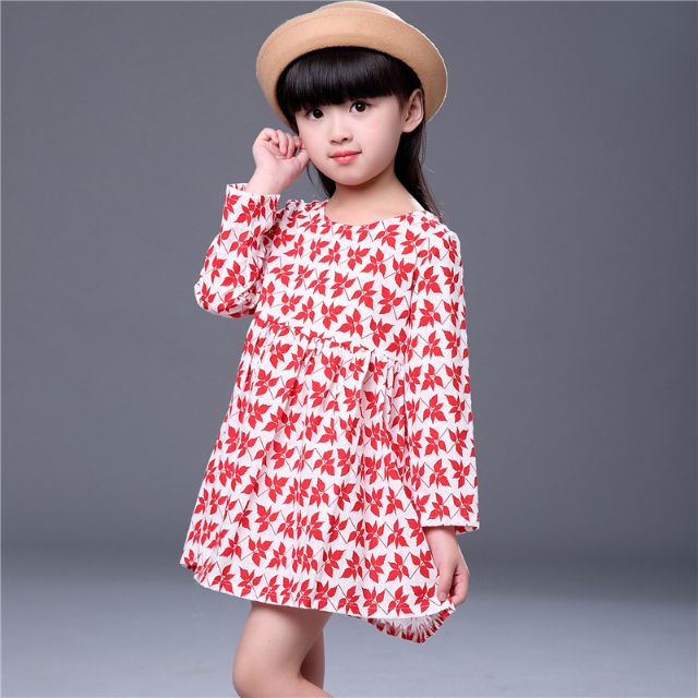 Váy bé gai, đầm bé gái 1-5 tuổi lá phông đỏ Jennie kids J234