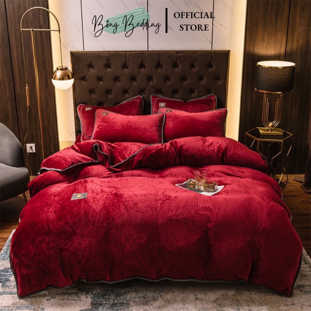Bộ Chăn Ga Gối Nỉ Nhung Tuyết Cao Cấp HIN BEDDING Mềm Mịn Nhiều Mẫu Mới Miễn Phí Bo Chun