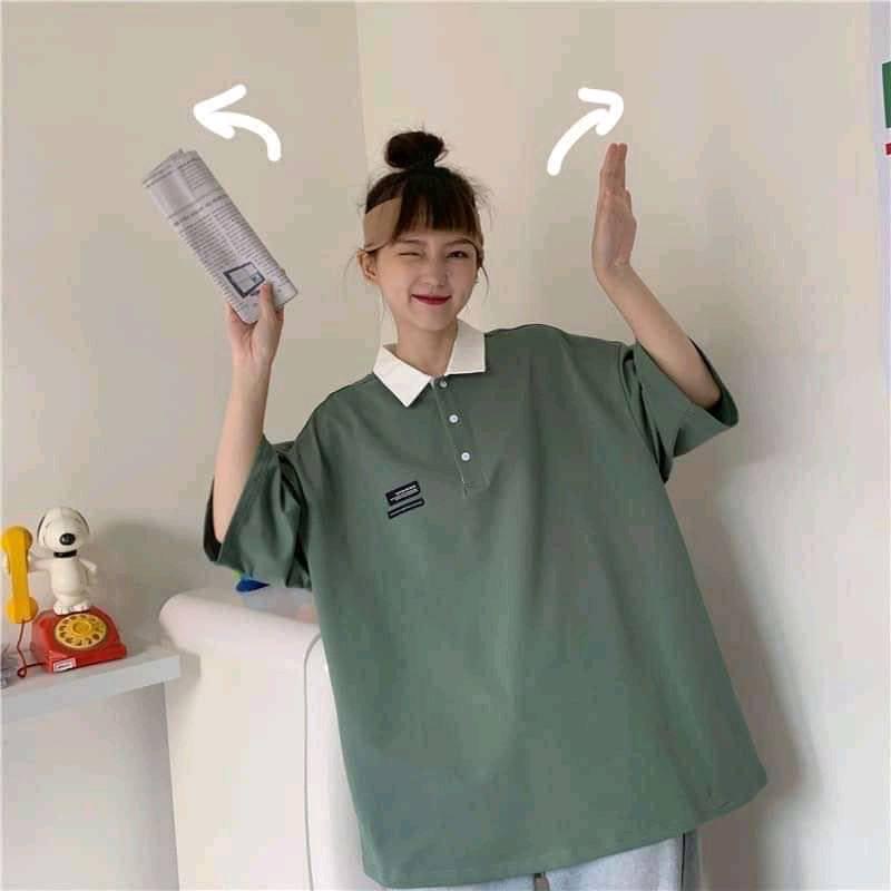 Áo thun POLO nữ tay lỡ có cổ phông form rộng freesize unisex mặc đi học, cặp, nhóm, lớp in hình DỄ THƯƠNG | BigBuy360 - bigbuy360.vn