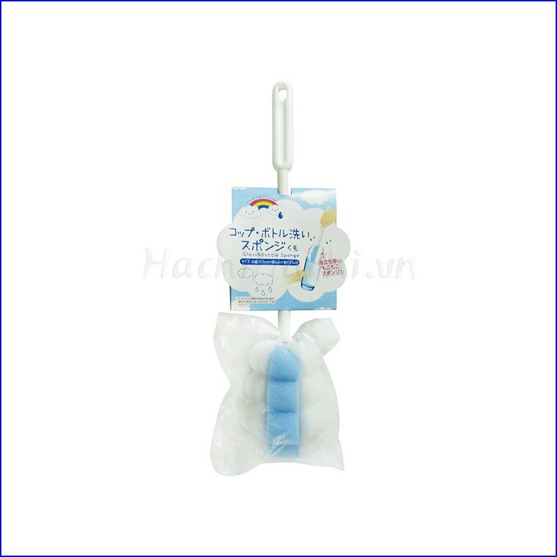 Dụng cụ cọ rửa chai lọ, bình sữa mút xốp (màu xanh,trắng) Hàng Nhật Chính Hãng