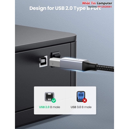 Cáp máy in USB Type-C to USB Type-B bọc dù Ugreen 80805/80807/80805 cao cấp
