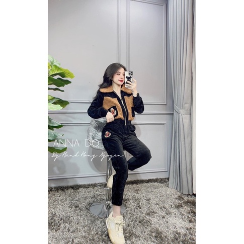 BỘ NHUNG PHỐI LÔNG CỔ BẺ SÁT NÁCH 2 MÀU