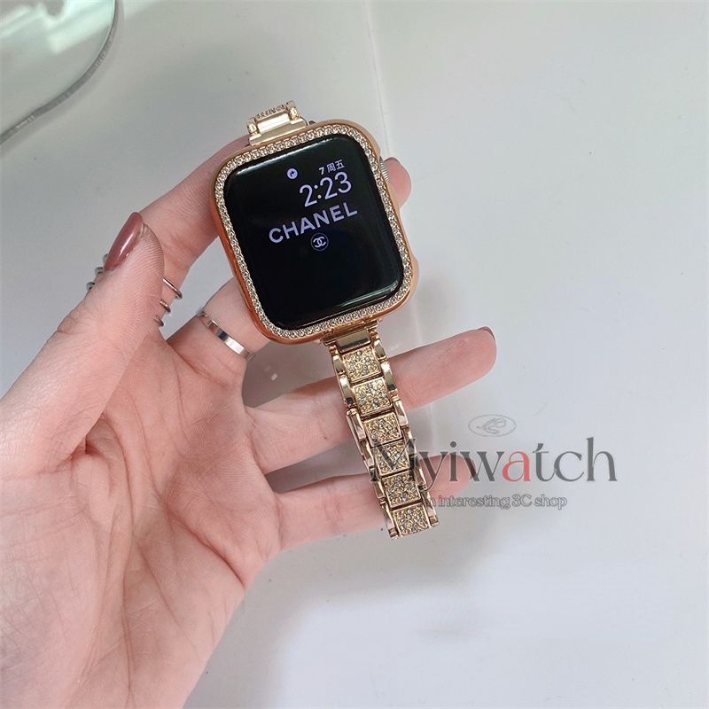 Dây Đeo Đồng Hồ Bằng Kim Loại Đính Đá Cho iwatch Series 7 6 SE 5 4 3 2 1 41mm 45mm 44mm 40mm 38mm 42mm
