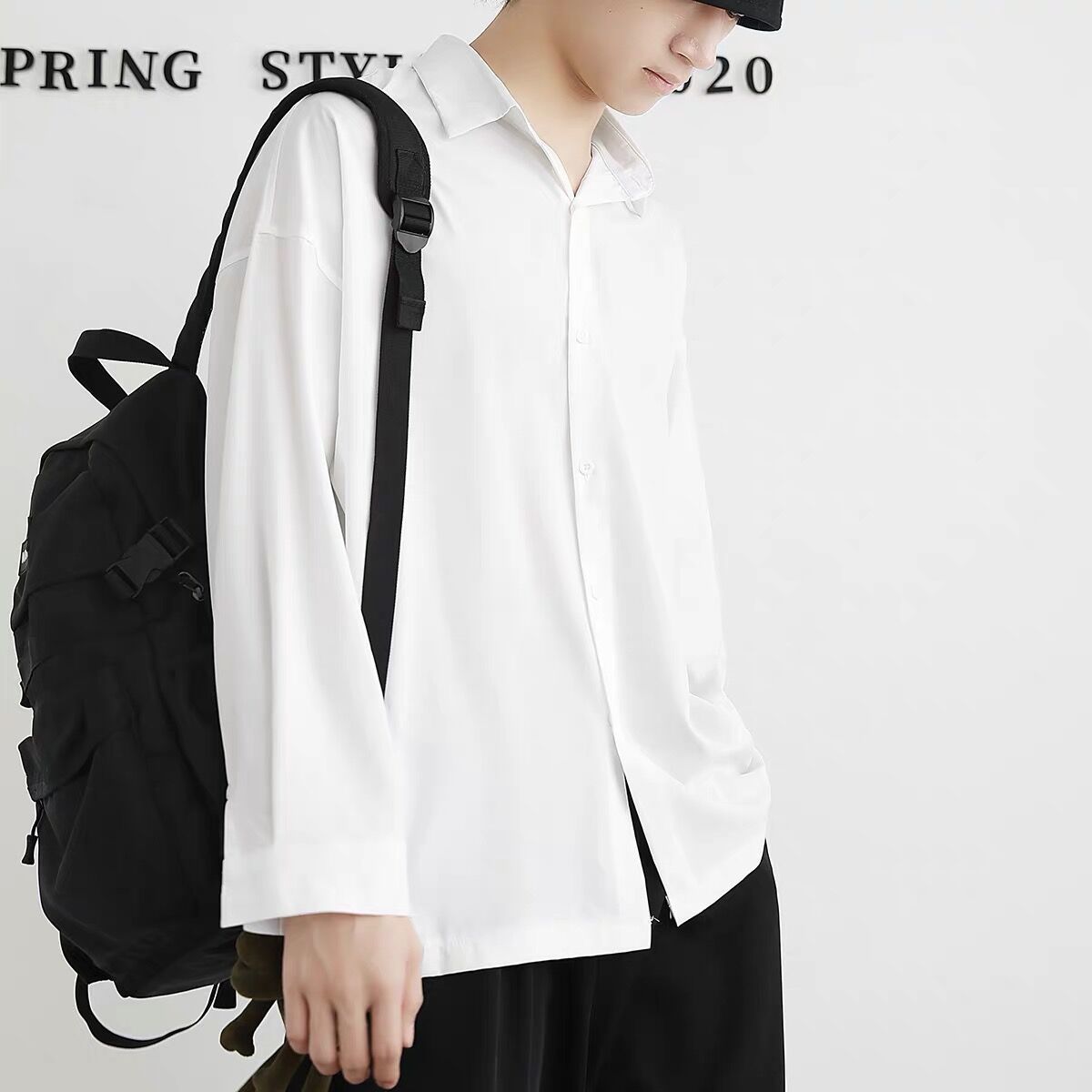 Ice Silk Black Shirt Men's Long-Sleeved Korean Style Trendy Summer Thin Hong Kong Style Casual Coat Men's Clothing Non-Ironing White Shirt