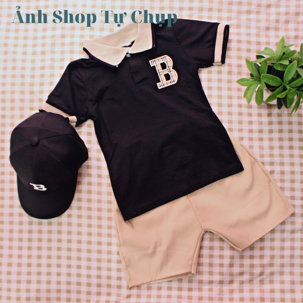 BỘ QUẦN ÁO CỘC TAY CÓ MŨ + ÁO CÓ CỔ BO DỆT THÊU CHỮ KÈM QUẦN THÔ KAKI SÉT 3 MÓN SIÊU CHẤT CHO BÉ TRAI DOBO008