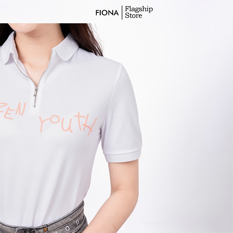 Áo thun nữ FIONA in họa tiết chữ áo polo nữ màu sắc trẻ trung phù hợp mặc đi làm đi chơi  F521187