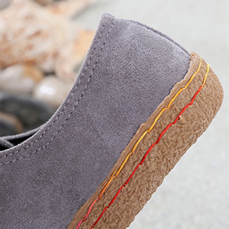 Giày bít mũi IELGY bằng da lộn đế bằng phong cách retro đơn giản cho nữ