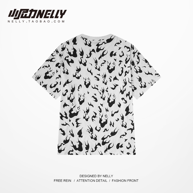 Áo thun Nelly - Heybig : Mẫu HỌA TIẾT NGỌN LỬA ĐEN TRẮNG