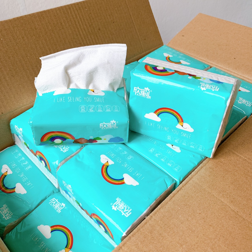 Giấy ăn cầu vồng chính hãng 3 lớp 300 tờ, dai, không chất tẩy trắng, an toàn