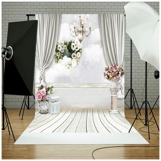 Rèm Hoa Trắng Làm Nền Chụp Ảnh Studio 5x7ft