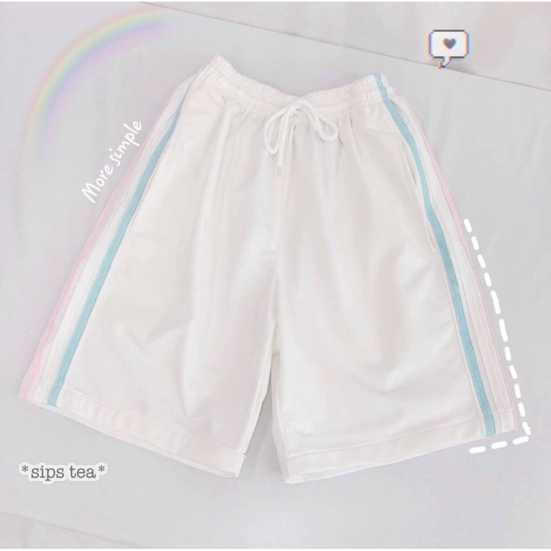 Quần Short Đùi 3 Sọc RAINBOW PEONYB Unisex [FREESHIP] 🌸 Shorts ống rộng cạp chun trơn màu ĐEN |