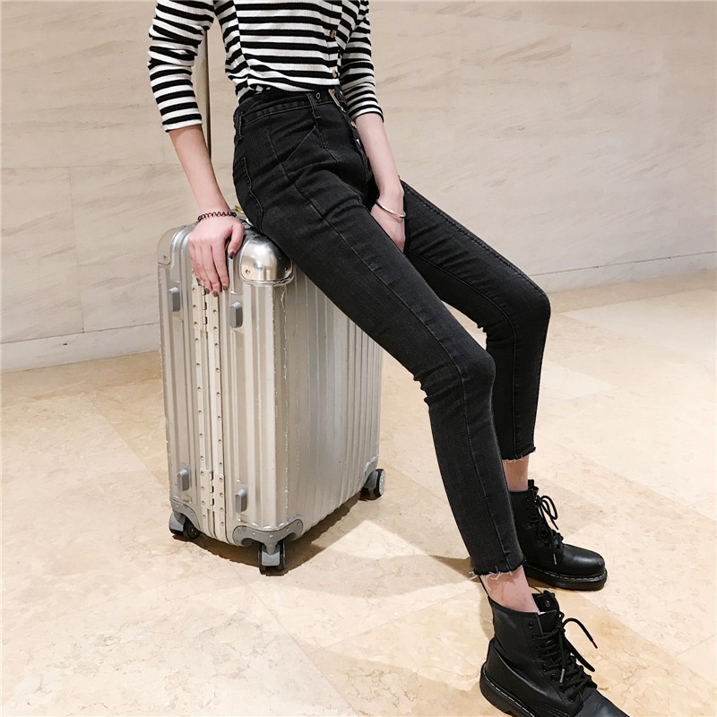 Quần jean skinny nữ dáng ôm lưng siêu cao trơn basic Emilyshop ulzzang