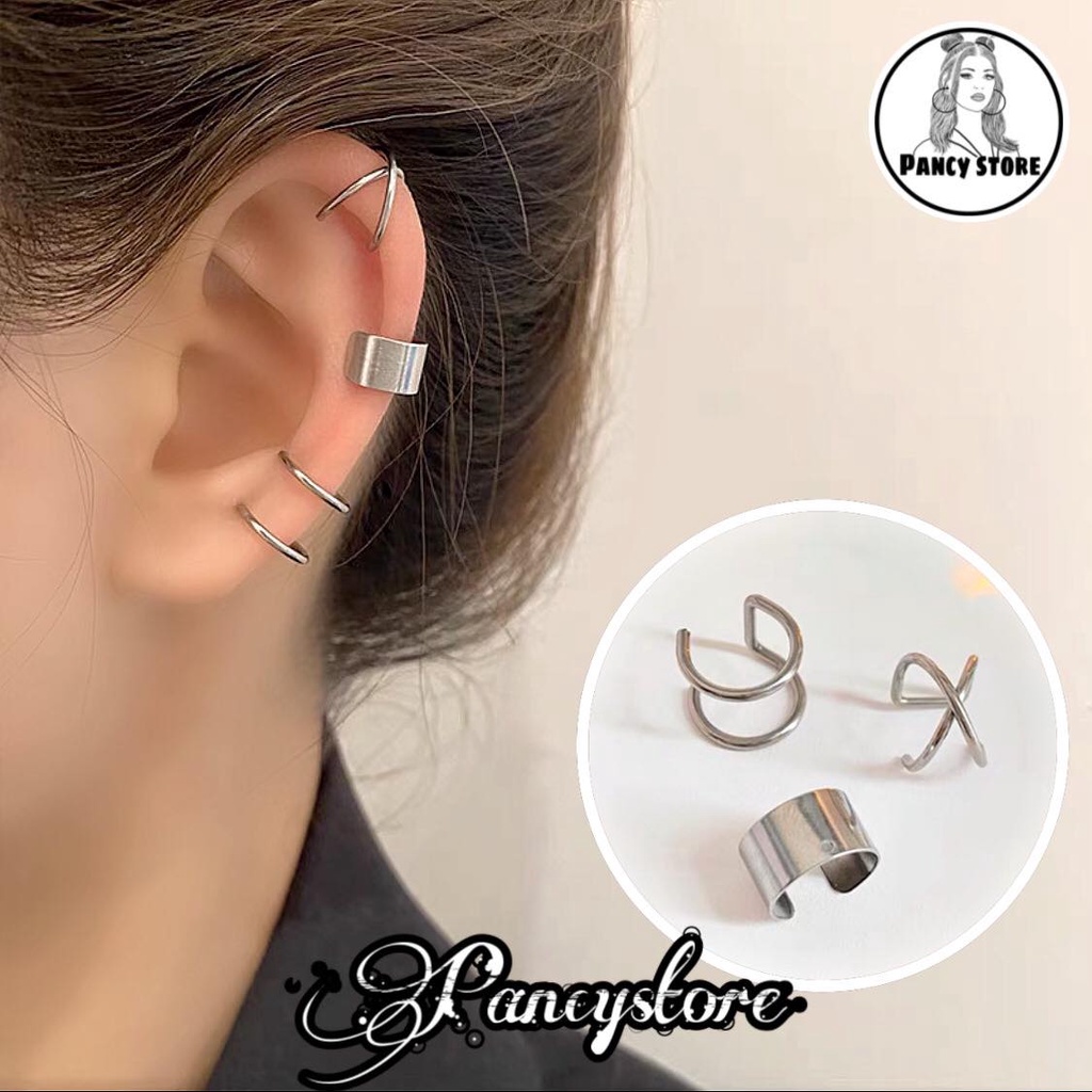 Set 3 chiếc khuyên kẹp tai kiểu dáng phong cách không gỉ cá tính cực chất