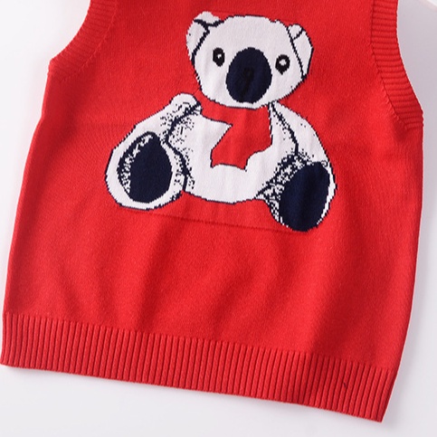 Áo len gile cho bé cổ tròn hình Gấu, Gile len bé gái 3-8 tuổi đanh sợi không bai xù